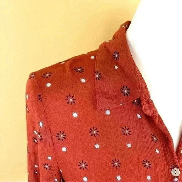 Francesca Harper 100% Rayon Burnt Orange Floral Button Down Shirt Size XXS - Picture 3 of 10